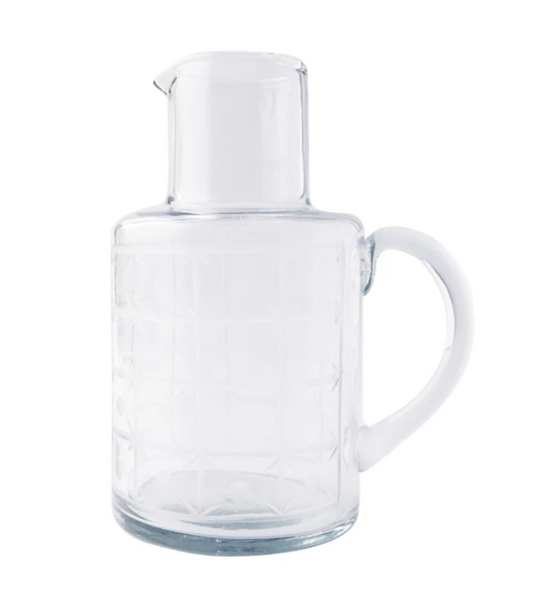 Blown Recycled Etched Glass Pitcher